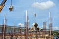 Group of construction workers concreting slab at the construction site